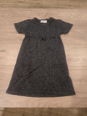 Vintage Girls Charcoal Grey Preppy Knit Cozy Sweater Dress Size 2-4yr